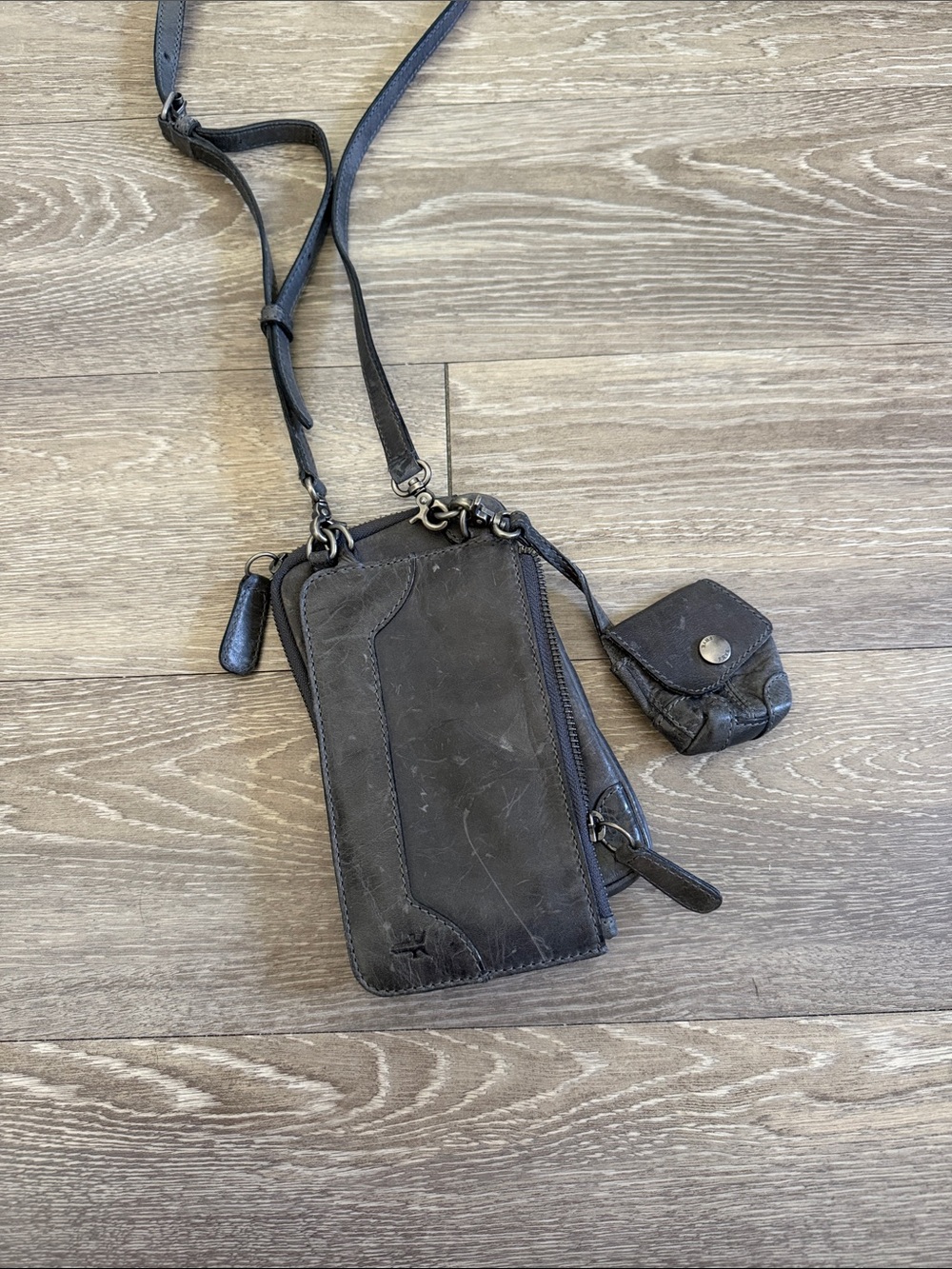 Leather Crossbody Phone Wallet with AirPods Pouch
